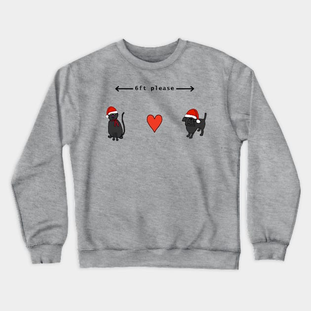 Cats and Dogs Social Distancing at Christmas Crewneck Sweatshirt by ellenhenryart